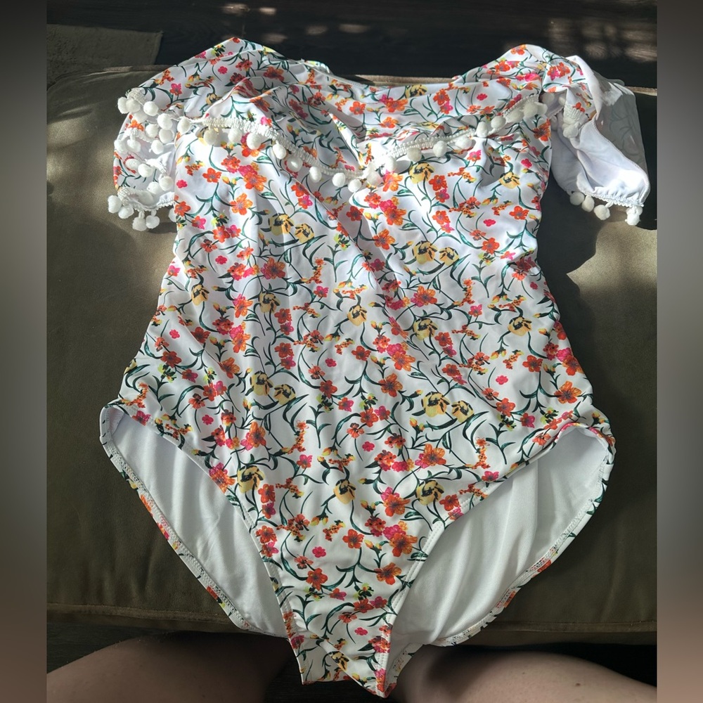 Off the shoulder ruffle one piece